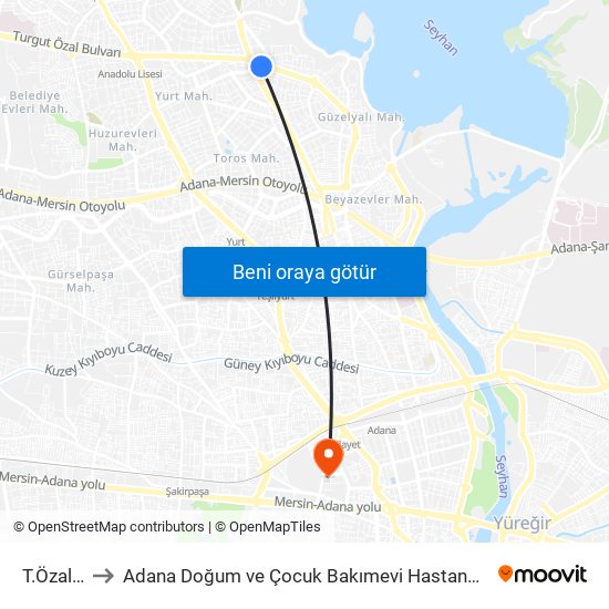 T.Özal Blv. 9b to Adana Doğum ve Çocuk Bakımevi Hastanesi (Adana Doğ. ve Çoc. Bakımevi H) map