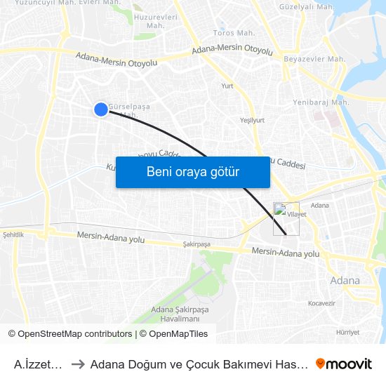 A.İzzet Begoviç 5b to Adana Doğum ve Çocuk Bakımevi Hastanesi (Adana Doğ. ve Çoc. Bakımevi H) map