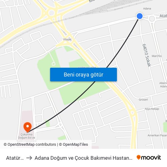 Atatürk Cd 5a to Adana Doğum ve Çocuk Bakımevi Hastanesi (Adana Doğ. ve Çoc. Bakımevi H) map