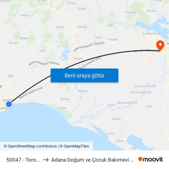 50047 - Toros Devlet Hastanesi to Adana Doğum ve Çocuk Bakımevi Hastanesi (Adana Doğ. ve Çoc. Bakımevi H) map