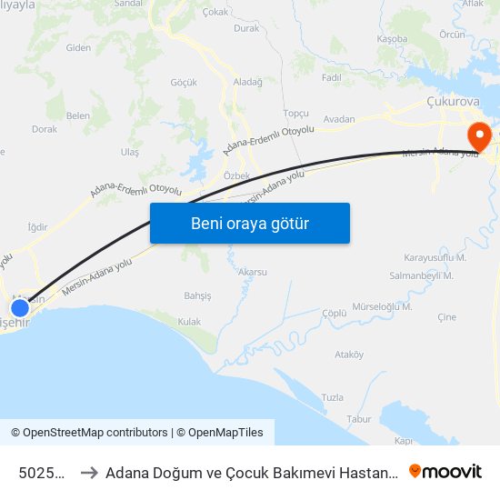 50256 - Tedaş to Adana Doğum ve Çocuk Bakımevi Hastanesi (Adana Doğ. ve Çoc. Bakımevi H) map