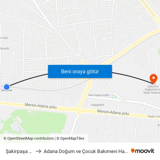 Şakirpaşa Tren İstasyonu to Adana Doğum ve Çocuk Bakımevi Hastanesi (Adana Doğ. ve Çoc. Bakımevi H) map