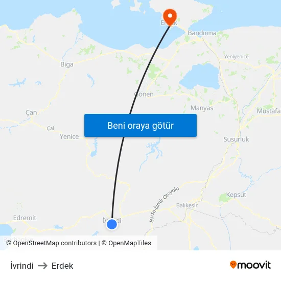 İvrindi to Erdek map