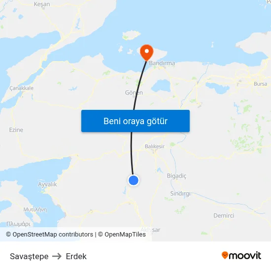 Savaştepe to Erdek map