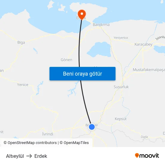 Altıeylül to Erdek map