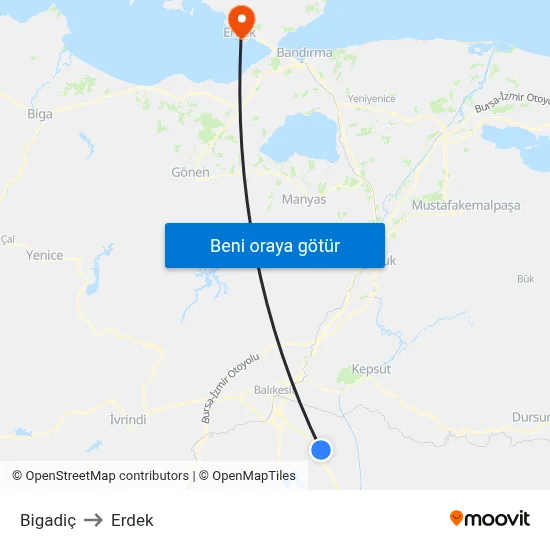 Bigadiç to Erdek map