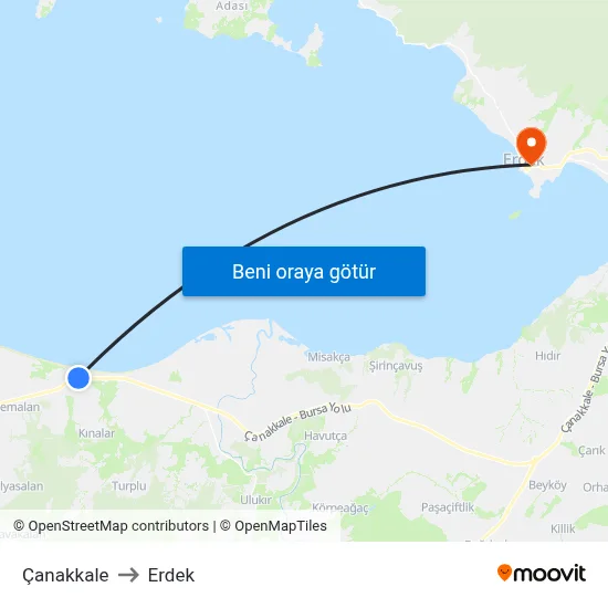 Çanakkale to Erdek map