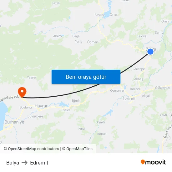 Balya to Edremit map
