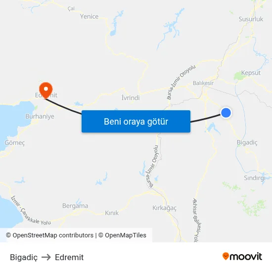 Bigadiç to Edremit map