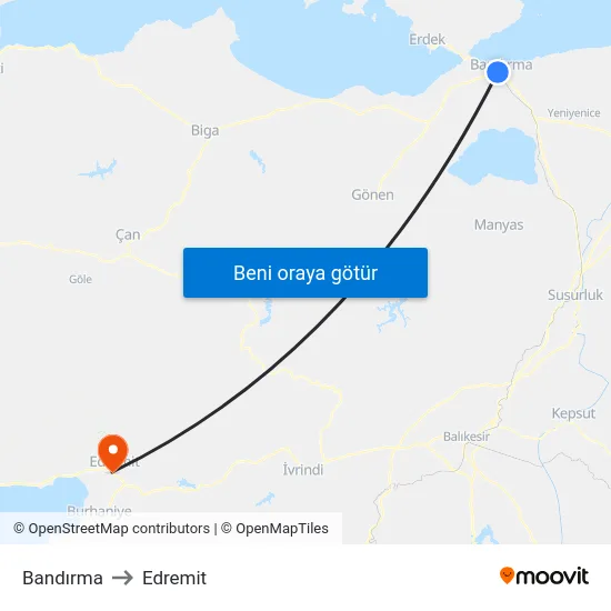 Bandırma to Edremit map