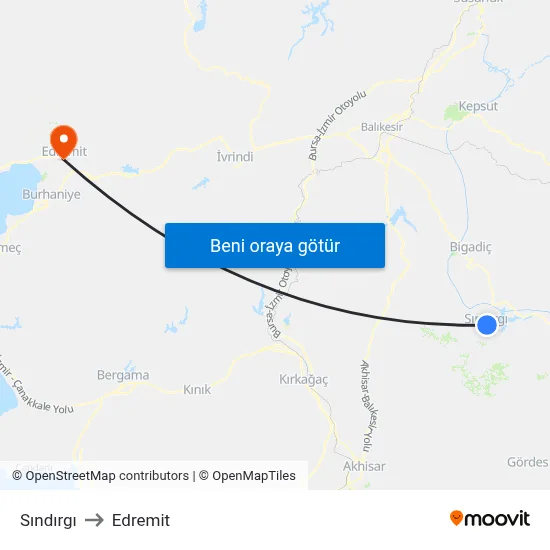 Sındırgı to Edremit map