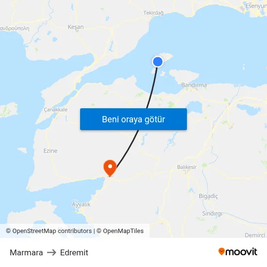 Marmara to Edremit map