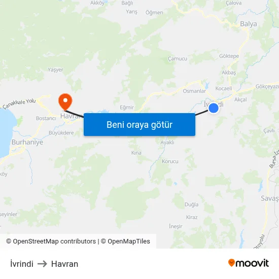 İvrindi to Havran map