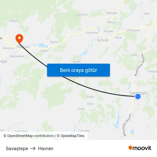 Savaştepe to Havran map