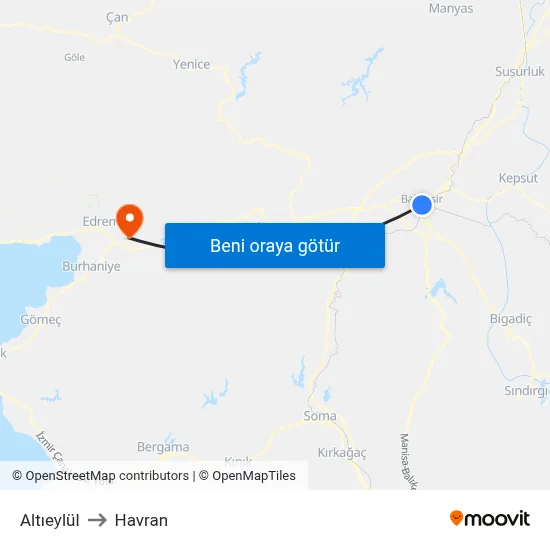 Altıeylül to Havran map