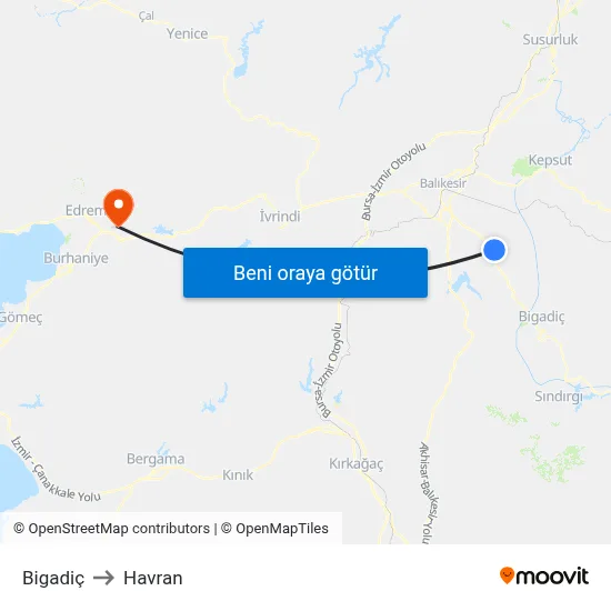 Bigadiç to Havran map