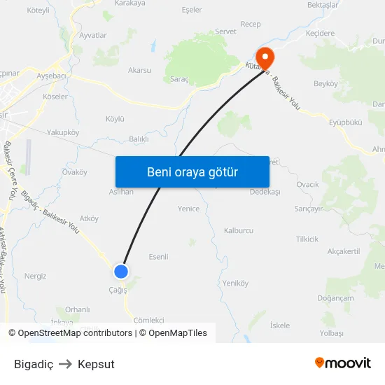 Bigadiç to Kepsut map