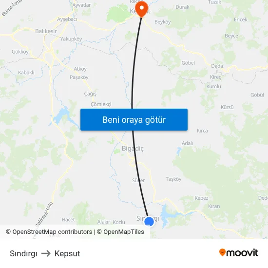 Sındırgı to Kepsut map