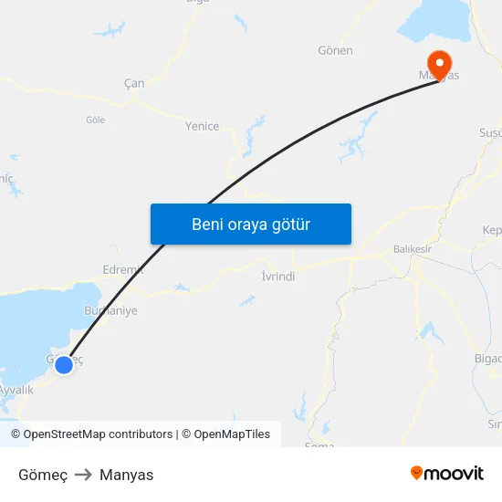 Gömeç to Manyas map