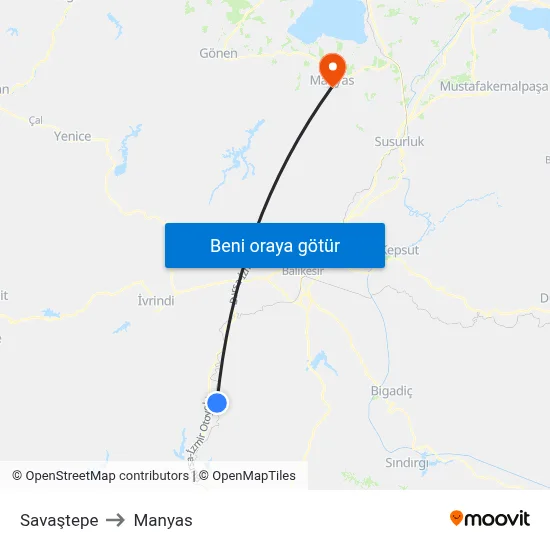 Savaştepe to Manyas map