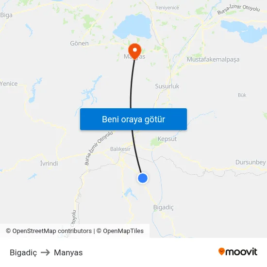 Bigadiç to Manyas map