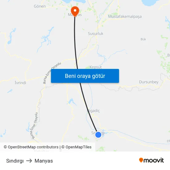 Sındırgı to Manyas map
