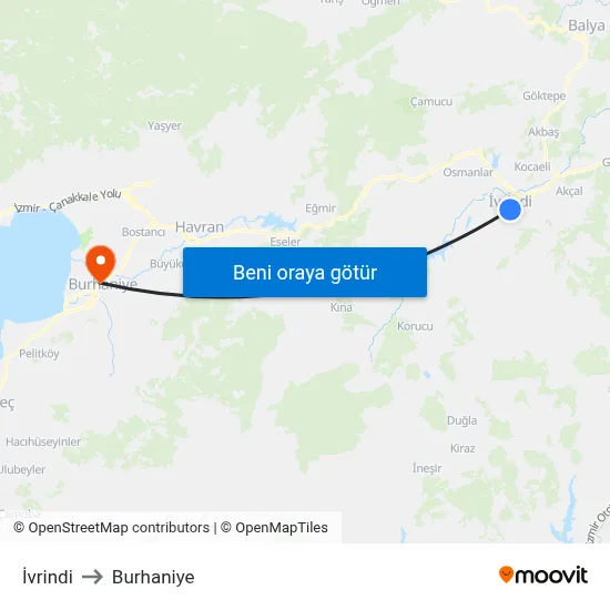 İvrindi to Burhaniye map