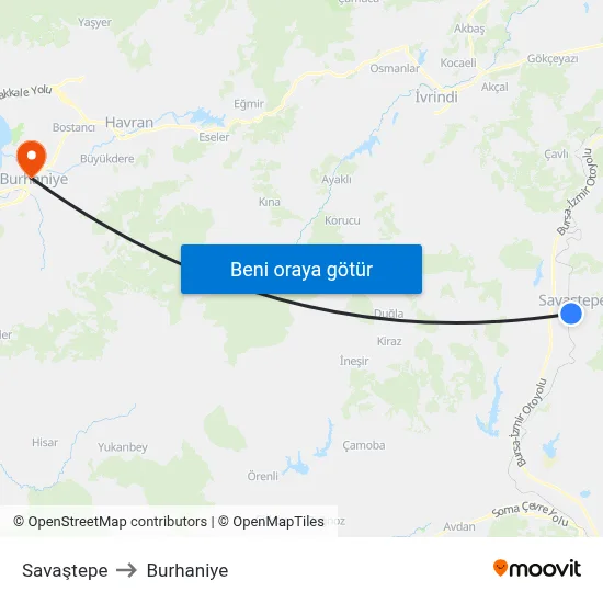 Savaştepe to Burhaniye map
