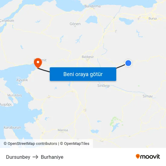 Dursunbey to Burhaniye map