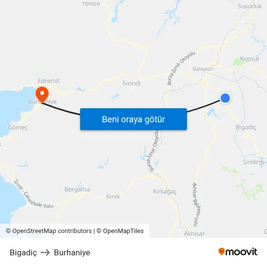 Bigadiç to Burhaniye map