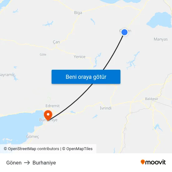 Gönen to Burhaniye map