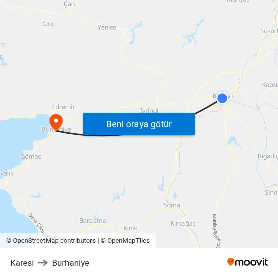 Karesi to Burhaniye map
