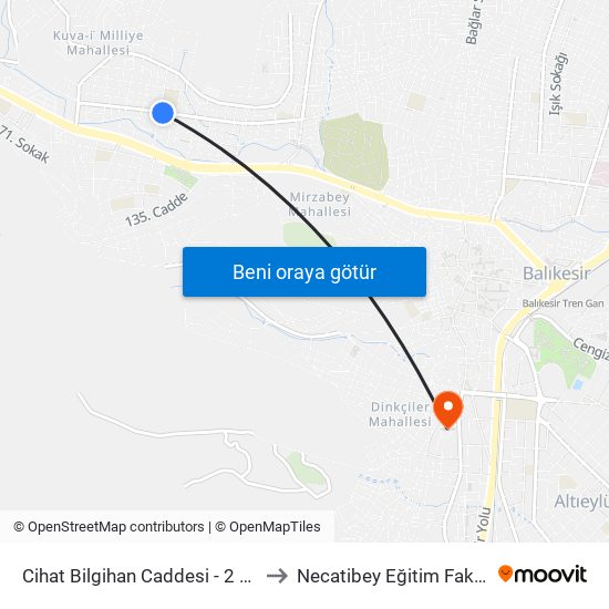 Cihat Bilgihan Caddesi - 2 Duraği to Necatibey Eğitim Fakultesi map