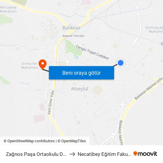 Zağnos Paşa Ortaokulu Durağı to Necatibey Eğitim Fakultesi map