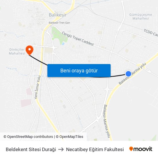 Beldekent Sitesi Duraği to Necatibey Eğitim Fakultesi map