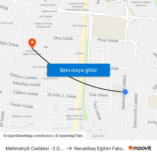 Mehmetçik Caddesi - 2 Duraği to Necatibey Eğitim Fakultesi map