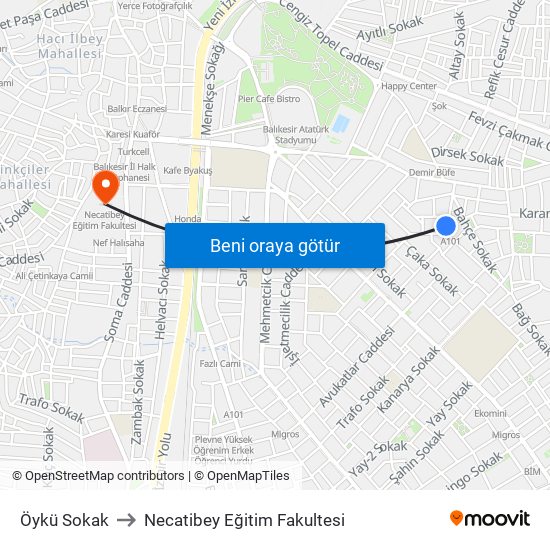 Öykü Sokak to Necatibey Eğitim Fakultesi map