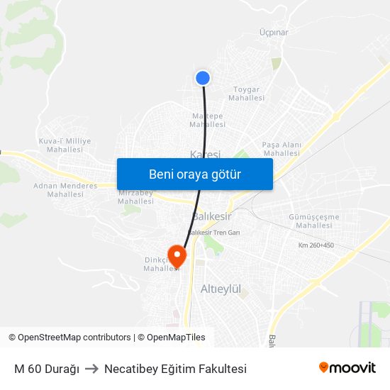 M 60 Durağı to Necatibey Eğitim Fakultesi map