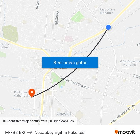 M-798 B-2 to Necatibey Eğitim Fakultesi map