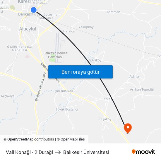 Vali Konaği - 2 Duraği to Balıkesir Üniversitesi map