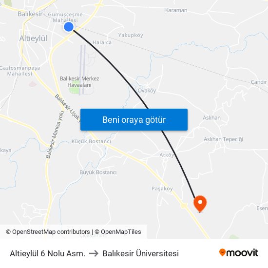 Altieylül 6 Nolu Asm. to Balıkesir Üniversitesi map