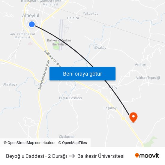 Beyoğlu Caddesi - 2 Durağı to Balıkesir Üniversitesi map