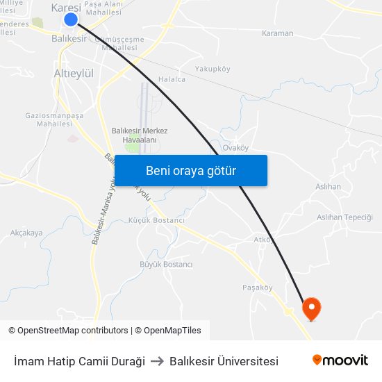 İmam Hatip Camii Duraği to Balıkesir Üniversitesi map