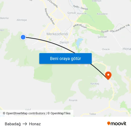 Babadağ to Honaz map