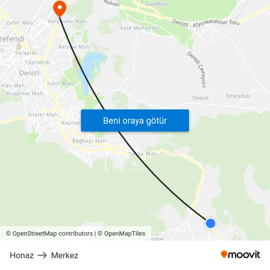 Honaz to Merkez map