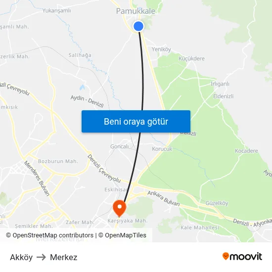 Akköy to Merkez map