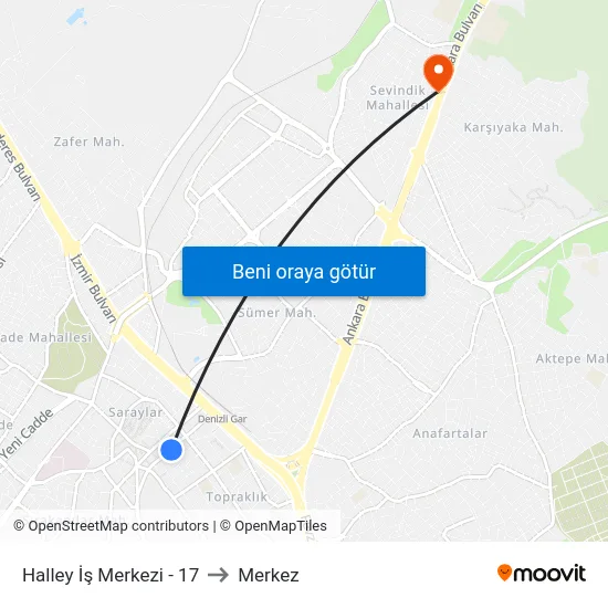 Halley İş Merkezi - 17 to Merkez map