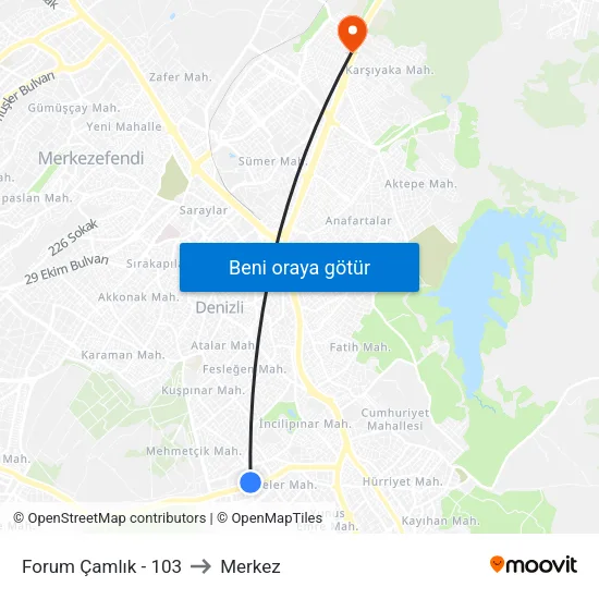 Forum Çamlık - 103 to Merkez map