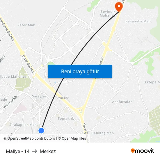 Maliye - 14 to Merkez map