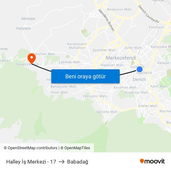 Halley İş Merkezi - 17 to Babadağ map